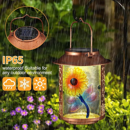 Dragonfly Solar Lanterns Outdoor Waterproof, Birthday Gifts for Women Mom Grandma , Metal Garden Decor Hanging Solar Lights Outside Decorative for Yard Patio Backyard Porch Decorations (Sunflower)