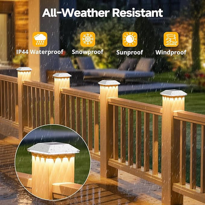 Mlambert 8 Pack Solar Post Cap Lights Outdoor - 3 Lighting Modes Waterproof LED Solar Post Lights Fit 3.5×3.5 Wood/4×4 Vinyl Fence Deck Posts, White