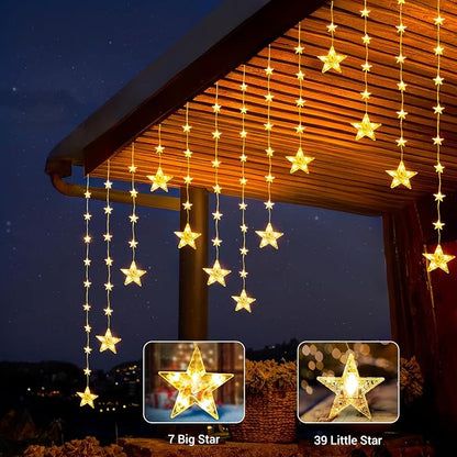 Marchpower 46 Stars Curtain Lights, Battery Operated Christmas Star Window Lights - Warm White with Timer & Memory Function & 8 Modes, IP65 Waterproof for Indoor Window Decoration