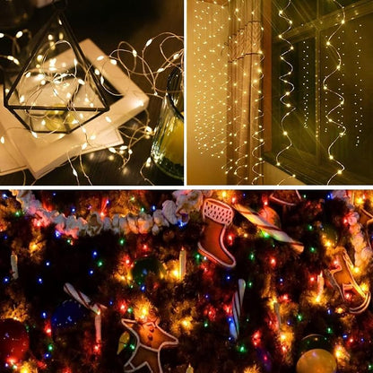 4-Pack 50 LED Fairy Lights Battery Operated with Timer, 16FT Starry String Lights Outdoor Indoor Mini Cuttable Lights Waterproof for Bedroom Wedding Birthday Christmas Parties (Warm White&Multi Color)