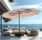 PHI VILLA 15ft Large Patio Umbrella with Base & Solar Lights, Double-Sided Outdoor Rectangle Umbrellas with 36 LED Lights, Umbrella for Outside with Stand, Beige