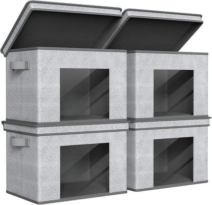 Univivi Foldable Fabric Storage Boxes Large Storage Bins with Lids [4-Pack] Collapsible Storage Cube Organizer, Closet & Bedroom Organization Containers, Home Storage Cube Box (Gray, 17“ x 12” x 12")
