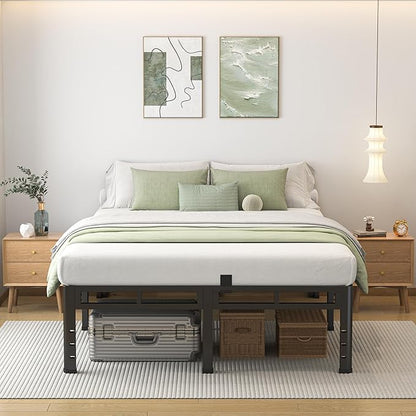NKZ Queen Size Bed Frame 14 Inch, Metal Bed Frame & Box Spring 2 in 1 Platform with Round Corner Legs, 4000lbs Weight Capacity Reinforced Metal Frame, Headboard Hole, Noise-Free, Easy Assembly