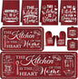 Fourluoo 10 Pcs Farmhouse Kitchen Decor and Accessories Set 4 Kitchen Towels 2 Pot Holders 2 Oven Mitts 2 Rugs for Cooking Baking Mom Housewarming Gifts(Red,Classic Style)