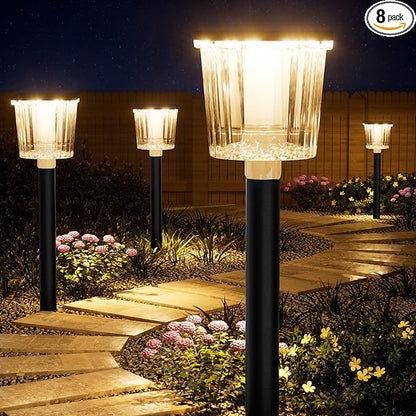 Super Bright Solar Pathway Lights Outdoor Powered 8 Pack,Adjustable Warm&Cool White,Waterproof IP65 Solar Garden Decor Landscape Lighting Outside for Front Yard/Patio/Walkway/Driveway/Lawn/Path Light