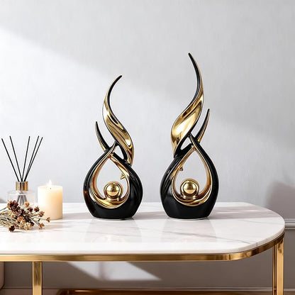 DOVDOV 2-Piece Abstract Black and Gold Home Decor, Ceramic Abstract Sculpture, Modern Artwork, Suitable for Room Coffee Table countertops, Office Bookshelves, Dining Table Centers, entryway Decor.