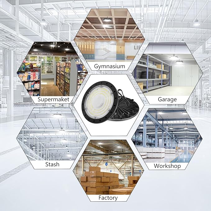 200W 20000LM UFO LED High Bay Light, Non-Dim High Bay LED Shop Light, 6000K Commercial Lights, IP65 Waterproof Industrial Bay Lighting for Shop/Garage/Warehouse/Workshop/Factory/Barn, 6 Pack