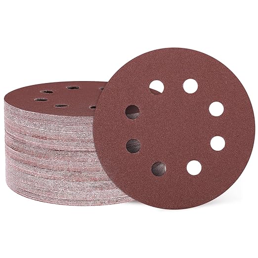 HARFINGTON 100 Pcs 5 Inch Sanding Discs, 120 Grit Hook and Loop Sandpaper, 8-Hole Aluminum Oxide Orbital Sander Sandpaper for Woodworking Automotive Metal Polishing, Red
