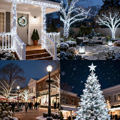 White Christmas Lights - 100 LED 33ft String Lights for Bedroom Indoor, 8 Modes Fairy Twinkle Lights Plug in, Waterproof Outdoor Hanging Lights for Room, Xmas Tree, Garden & Party Decor