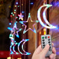 Moon and Stars Decor Curtain Lights, 11.5ft String Lights for Bedroom, Christmas, Ramadan Decor, Indoor LED Fairy Twinkle Light, Battery Operated or USB Plug-in (Multicolor + Remote)