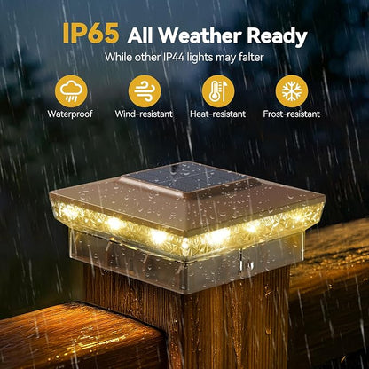 KEILAIMO Solar Post Cap Lights, 12-Pack Upgraded Outdoor Deck Fence Post Solar Lights for 4x4 5x5 Wood/Vinyl Posts, IP65 Waterproof, 10-12 Hours Warm/Cool White Glow for Garden/Patio/Porch - Brown