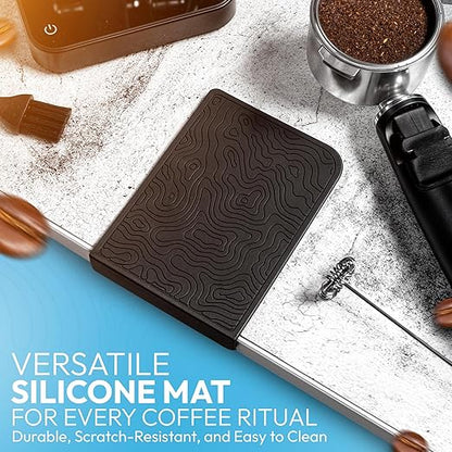 Mini Coffee Scale with Timer – Digital Barista Weight Scale with Designer-Patterned Tamper Mat, 0.1g High Precision, Portable & Rechargeable for Espresso, Pour Over, Drip, and Kitchen Brewing Use
