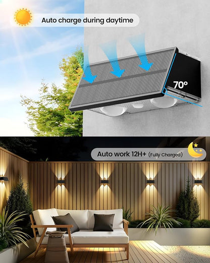 Bridika Solar Fence Lights Outdoor, 16 Pack Up and Down Wall Light, 8 Colors Lens LED Dusk to Dawn Solar Lights Outdoor Waterproof for Patio, Deck, Backyard, Garden Black