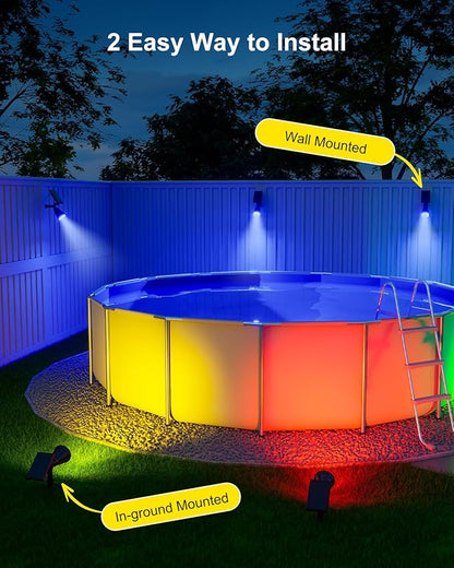 4 Pack Christmas Color Change Solar Spotlights Outdoor Waterproof Led Landscape Spot Lights Uplighting for Gingerbread Man, Snowman, Reindeer, Decorations, Holiday Ambient Lighting Lawn, Yard, Garden