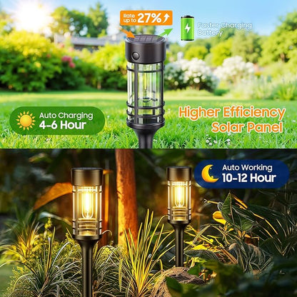 LETMY Solar Pathway Lights Outdoor, 4 Pack Solar Lights Outdoor Waterproof IP65, Bright Garden Light for Yard Walkway Driveway Landscape Garden Decor