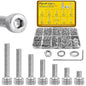 1260pcs M2 Screw Assortment kit, M2*4mm/6mm/8mm/10mm/12mm/16mm/20mm 304 Stainless Steel Hex Socket Head Cap Screw Bolts Nuts Flat & Lock Washer Set