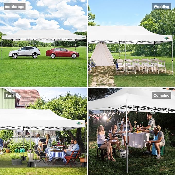 COBIZI 10x30 Pop up Canopy, Heavy Duty Outdoor Party Tents for Parties, Ez up UPF 50+ Waterproof Commercial Canopy with Wheeled Bag can fold, White(Windproof Upgraded)