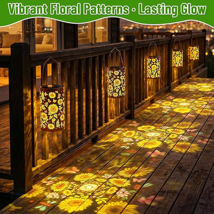 2Pack Colorful Solar Lanterns Outdoor Waterproof, Garden Decor Gifts for Women Mom Grandma - LED Colorful Sunflower Solar Powered Lights Metal Hanging Lantern for Outside Garden Patio Yard Lawn Porch
