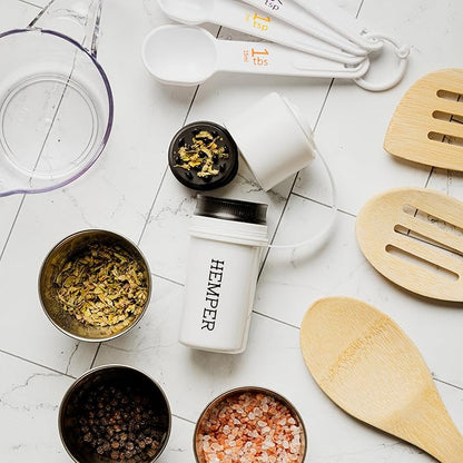 Hemper Keeper 3‑in‑1 Herb Grinder with Dual Storage Container - Smell‑Proof, Airtight & Water‑Resistant - Built‑In Removable Grinder, Dual Compartments for Flower & Ground - (White)