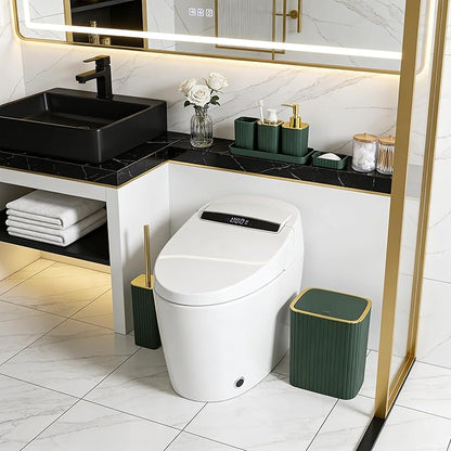 Bathroom Accessories Set-9PC Set, Complete Bathroom Decor & Home Decor, Bathroom Set with Toilet Brush, Trash Can, Soap Dispenser,Modern Home Bath Essentials (Green&Gold, Bath Set)