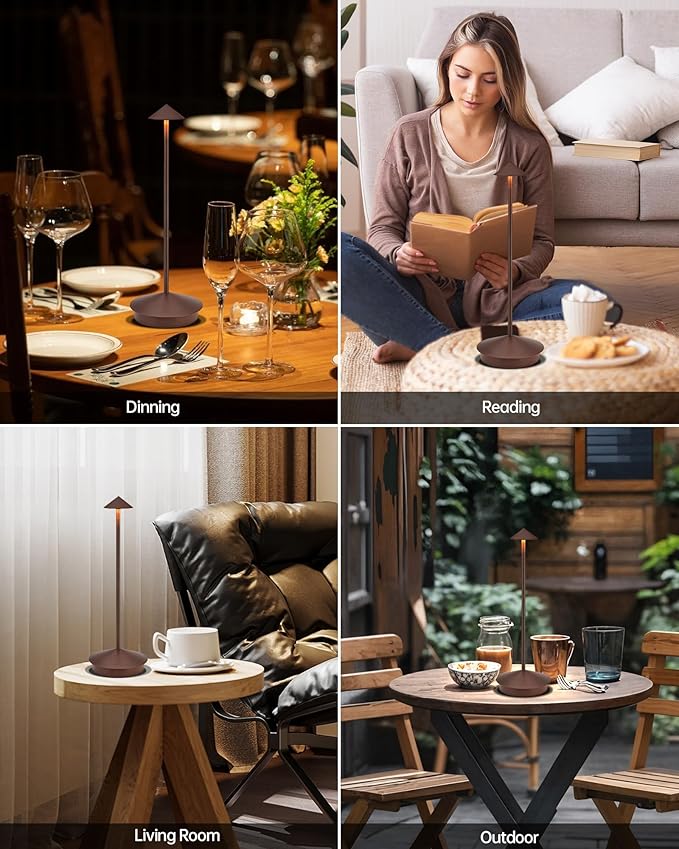 Portable Led Cordless Lamp Table Light 2 Pack, Rechargeable 6000mAh Battery Outdoor Table Lamp for Dinning Restaurant Patio Bedroom Camping, IP54 Waterproof, Dimmable