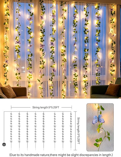 suddus Vine with Lights, Vine Lights with Butterfly for Wall,Bedroom, Dorm, Wedding, Party, Indoor Decor