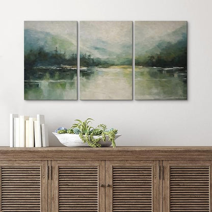 wall26 Canvas Print Wall Art Set Emerald Green Watercolor Mountain Range Forest Nature Wilderness Illustrations Modern Art Decorative Rustic Relax/Calm Colorful for Bedroom - 24"x36" x 3