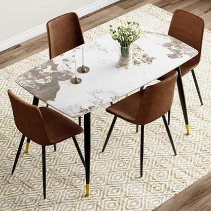 Small Dining Table Set for 4，50'' Sintered Stone Table with 4 Chair Dining Table Set, Easy to Assemble，Suitable for Small Spaces