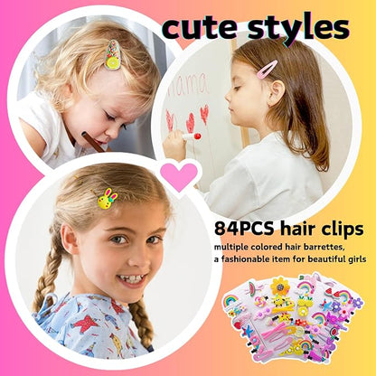 84PCS Hair Accessories for Girls Little Girl Hair Clips Barrettes for Baby Toddler Teens Women Kids Cute Candy Colorful Flower Gift for 4-12 Ages (Toddler Hair Accessories)