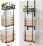 HapiRm Towel Rack Bathroom Storage - 3 Tier Over The Door & Wall Mounted Rolled Towel Racks Holder Organizer with Metal Shelf and 6 Hooks for Small Bathroom, Camper, Rv - Black (for 1.77 in Doors)