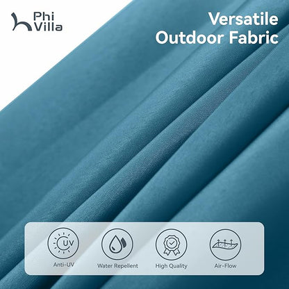 PHI VILLA 15ft Large Patio Umbrellas with Base Included, Outdoor Double-Sided Rectangle Market Umbrella with Crank Handle, for Poolside Lawn Garden, Cyan