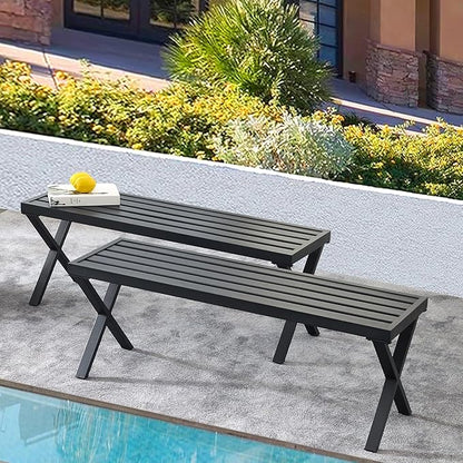 Black Outdoor Bench Set of 2, 46" Outdoor Metal Backless Bench for Outdoor, Patio Garden Bench, All Weather Outdoor Bench with cors for Garden, Backyard, Porch, Black
