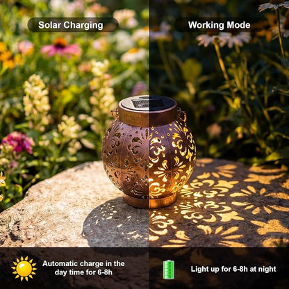 Edenseelake 2 Pack Solar Hanging Lanterns Outdoor Waterproof Flower Lights, Metal Decorative LED Lantern for Garden, Patio, Porch, Yard, Lawn, Bronze