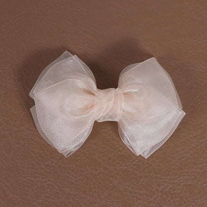 4-Inch Organza Double Hair Bows Alligator Clips 2PCS Nude Colors Mesh Ribbon Tulle Decorative Hair Bow Barrettes New Year Party Dress Accessory for Toddler Girls Children Teens