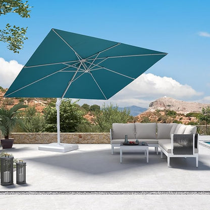 PURPLE LEAF 9' × 11.5' White Patio Umbrella Cantilever Outdoor Umbrella Aluminum Offset Square Umbrella Windproof with 360° Rotation for Deck Pool Garden, Turquoise