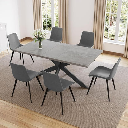 ZckyCine 51"-67" Extendable Dining Table Set with 6 Dining Chairs, Modern Rectangular Kitchen Table Set for 6-8 People, Space-Saving Expandable Dining Table with Metal Frame