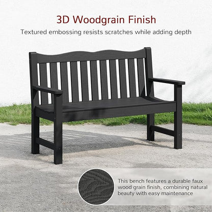 Stoog All-Weather 2-Person Outdoor Bench, 800 lbs Capacity HIPS Plastic Garden Bench for Patio, Backyard, Porch and Park, Never Fades & Rust-Proof, Black