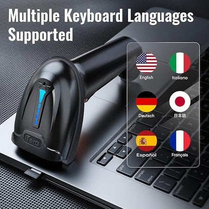 Tera 1D 2D QR Barcode Scanner Wireless and Wired with Battery Level Indicator Digital Printed Bar Code Reader Cordless Handheld Barcode Scanner Compact Plug and Play Model D5100