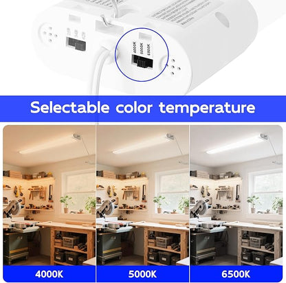 hykolity LED Shop Lights 4FT, 3CCT Selectable 4000K/5000K/6500K,Adjustable 25W/34W/42W, 5500LM Linkable Shop Lights for Garage, Ceiling or Hanging Mount, 2 Pack