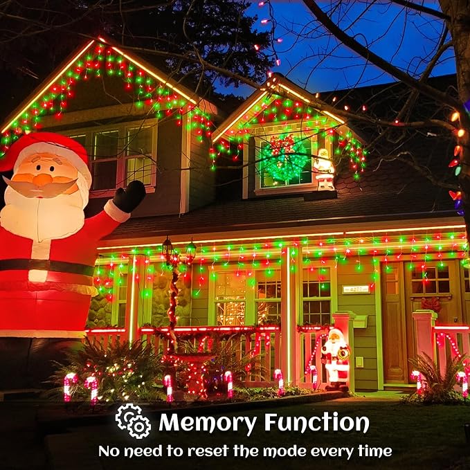 33ft Icicle Lights for Outside, Red and Green Christmas Lights Outdoor Indoor, 400 LED Twinkle String Lights with 75 Drops, Clear Wire Short Curtain Lights for Thanksgiving Room Home Wall Bedroom