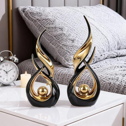 DOVDOV 2-Piece Abstract Black and Gold Home Decor, Ceramic Abstract Sculpture, Modern Artwork, Suitable for Room Coffee Table countertops, Office Bookshelves, Dining Table Centers, entryway Decor.
