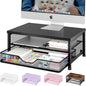 OPNICE Computer Monitor Stand Riser, Desk Organizer with Drawer, Laptop Stand, Office Desk Accessories & Workspace Desktop Organizers Storage for Office Supplies(Black)