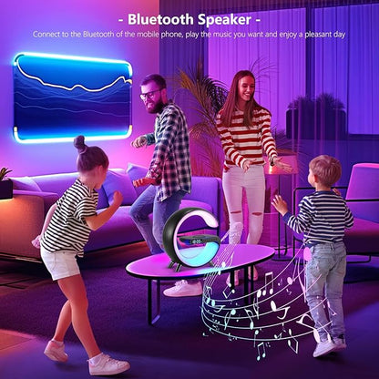 Wireless Charger Atmosphere Lamp, 2026 New Intelligent LED Table Lamp, Bluetooth Speaker, Dimmable Night Light Bedside Lamp Alarm Clock with Music Sync, App Control for Bedroom Home Decor Gift (Black)