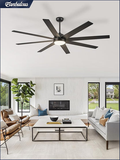 Fanbulous 65 Inch Ceiling Fans with Lights and Remote, Black and Wood Grain Indoor/Outdoor Ceiling Fan with Quiet Reversible DC Motor, 3CCT, 6 Speeds, Large Ceiling Fan for Living Room Bedroom