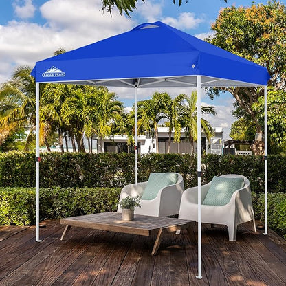 EAGLE PEAK Pop Up Canopy Tent with Wheeled Carry Bag, 8 Stakes, 4 Ropes, Easy Set Up Tent Canopy, 6.6x6.6 ft, Blue