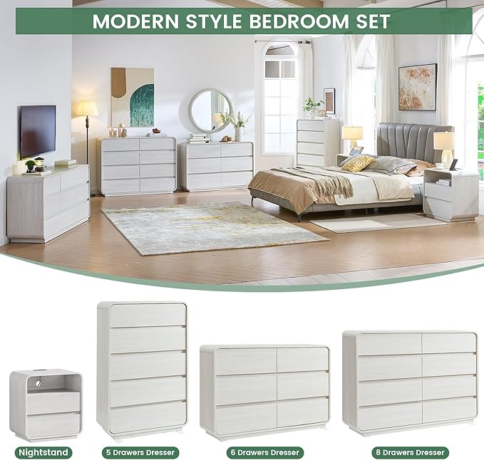 6 Drawer Dresser for Bedroom, 47" Wide Dresser with Large Storage, Rustic Wooden Chest of Drawers for Bedroom, Hallway, White