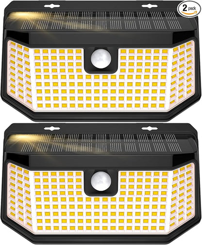 Aootek Solar Lights Outdoor 182 LEDs 2500Lm Warm White Solar Motion Sensor Lights IP65 Waterproof Wide Angle Lamp for Patio Garden Garage Yard Front Door (2-Pack)