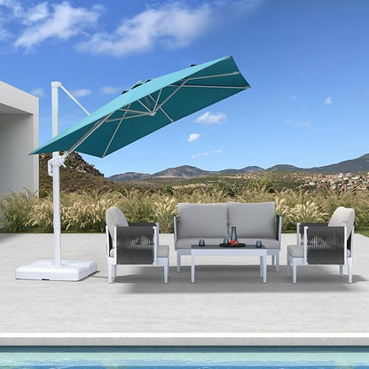 PURPLE LEAF 8 FT Patio Umbrella White Cantilever Umbrella Aluminum Square Outdoor Offset Umbrella Hanging Windproof with 360° Rotation for Garden Deck Pool, Turquoise