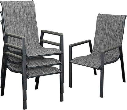 UDPATIO Patio Chairs Set of 4, Outdoor Stackable Chairs with All Weather Breathable Textilene, High Back Metal Frame for Lawn Garden Backyard Deck, Dark Grey