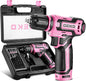Cordless Drill：DEKOPRO 12V Power Drill Set with Pink 800RPM Electric Drills with Tool Set Gift Box, Pink Drill Set for Women